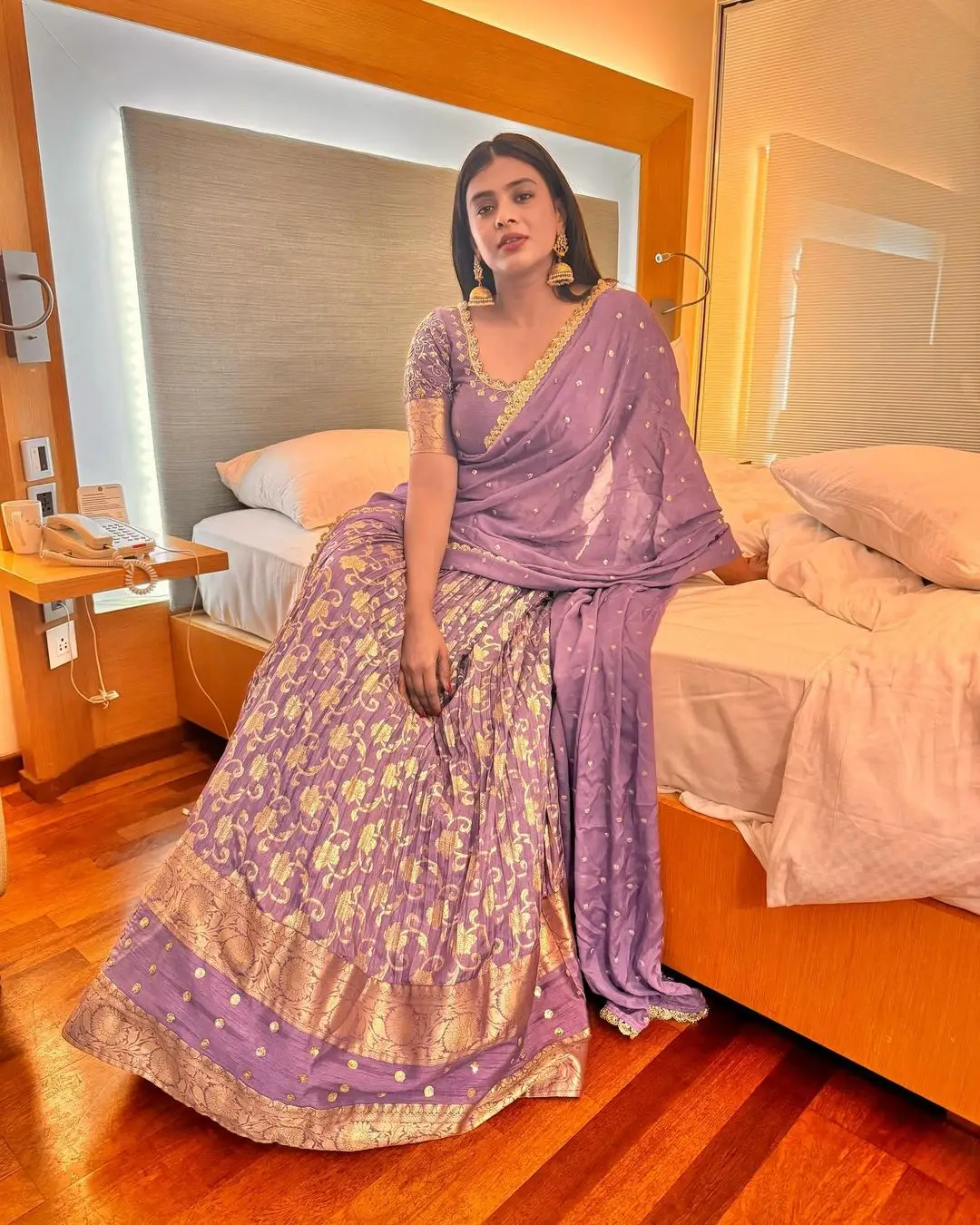 South Indian Actress Hebah Patel Stills in Violet Color Gown